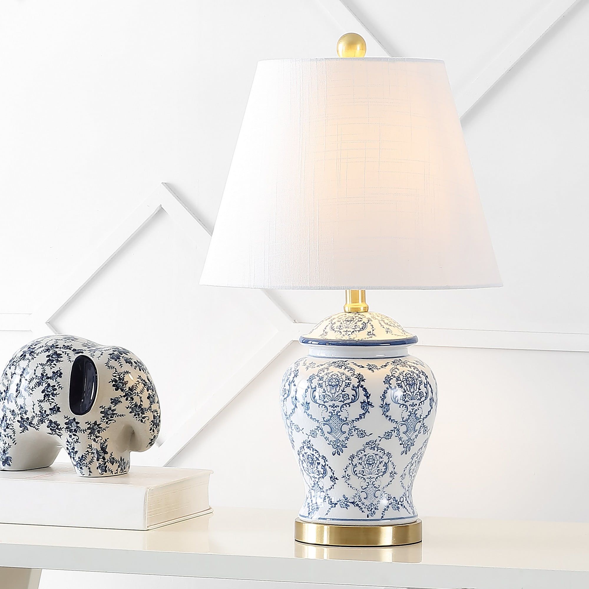 Blue and White Ceramic Chinoiserie Table Lamp with Empire Shade