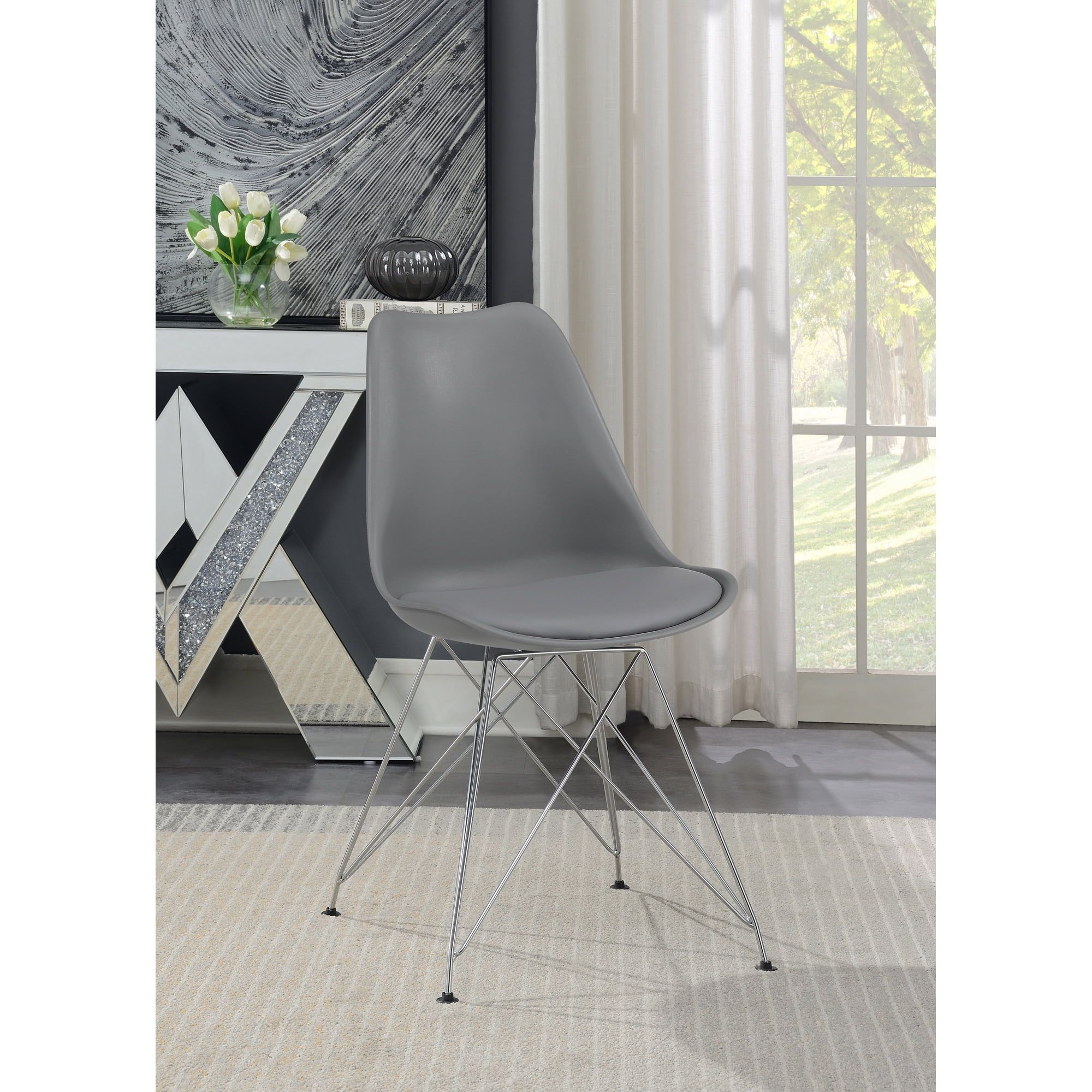 Gray Faux Leather Upholstered Side Chair with Chrome Legs