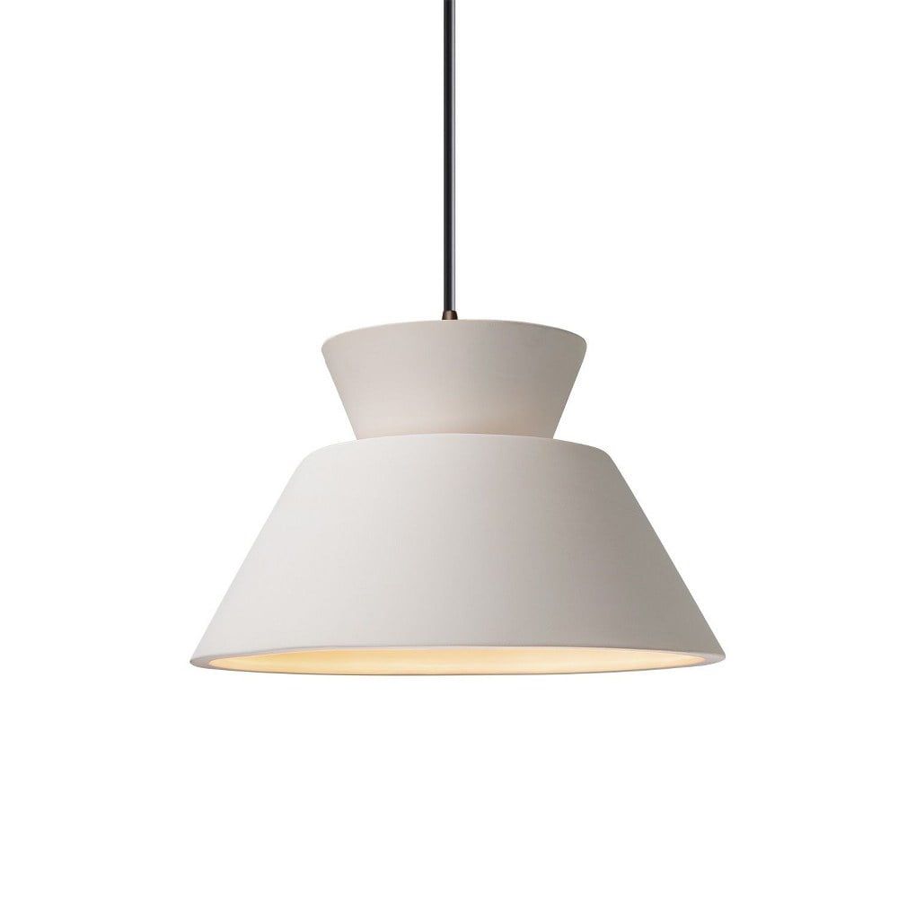 Bisque and Dark Bronze Ceramic Drum Pendant Light