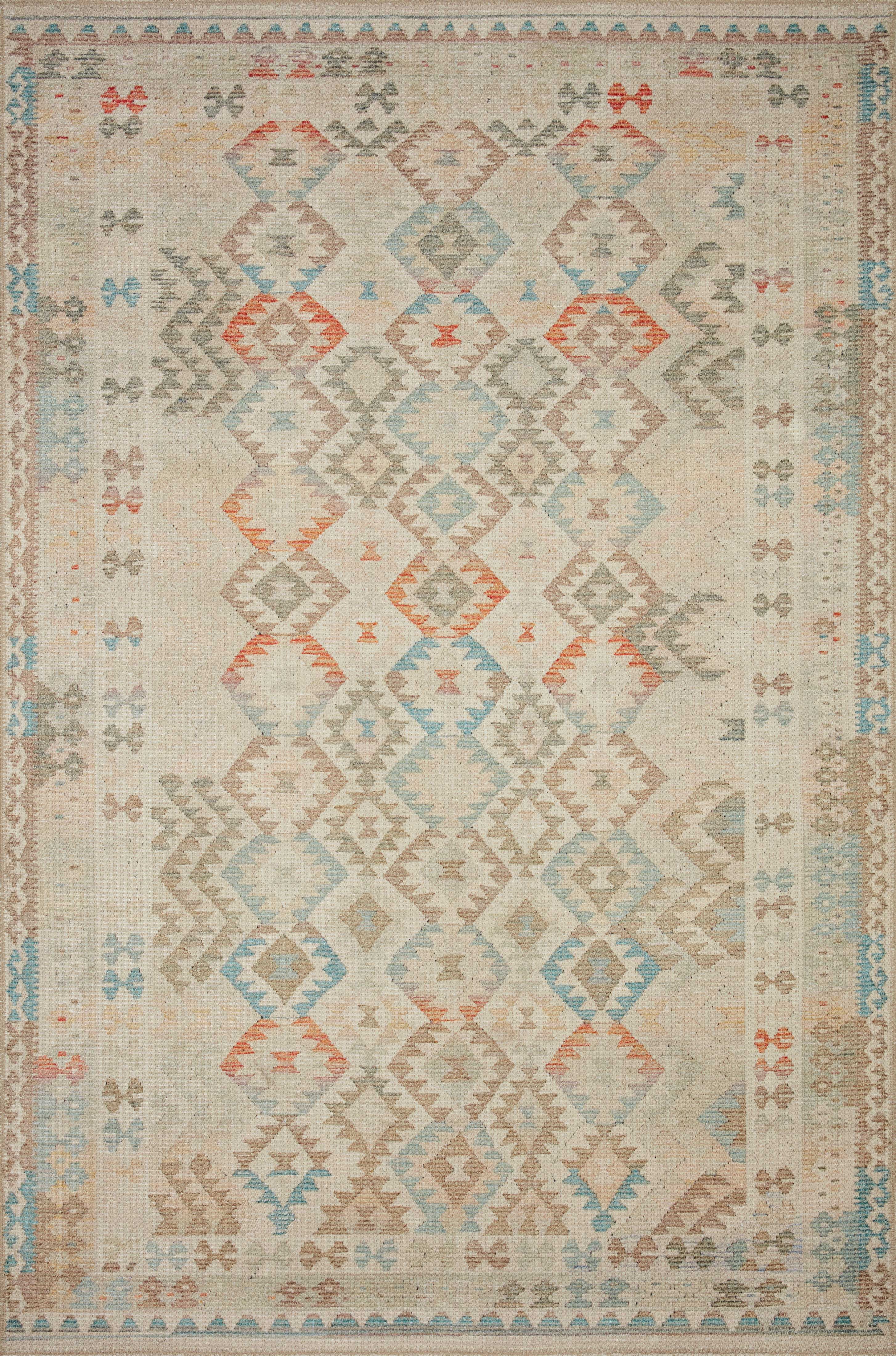 Bohemian Blue Geometric 5' x 7' Easy Care Area Rug