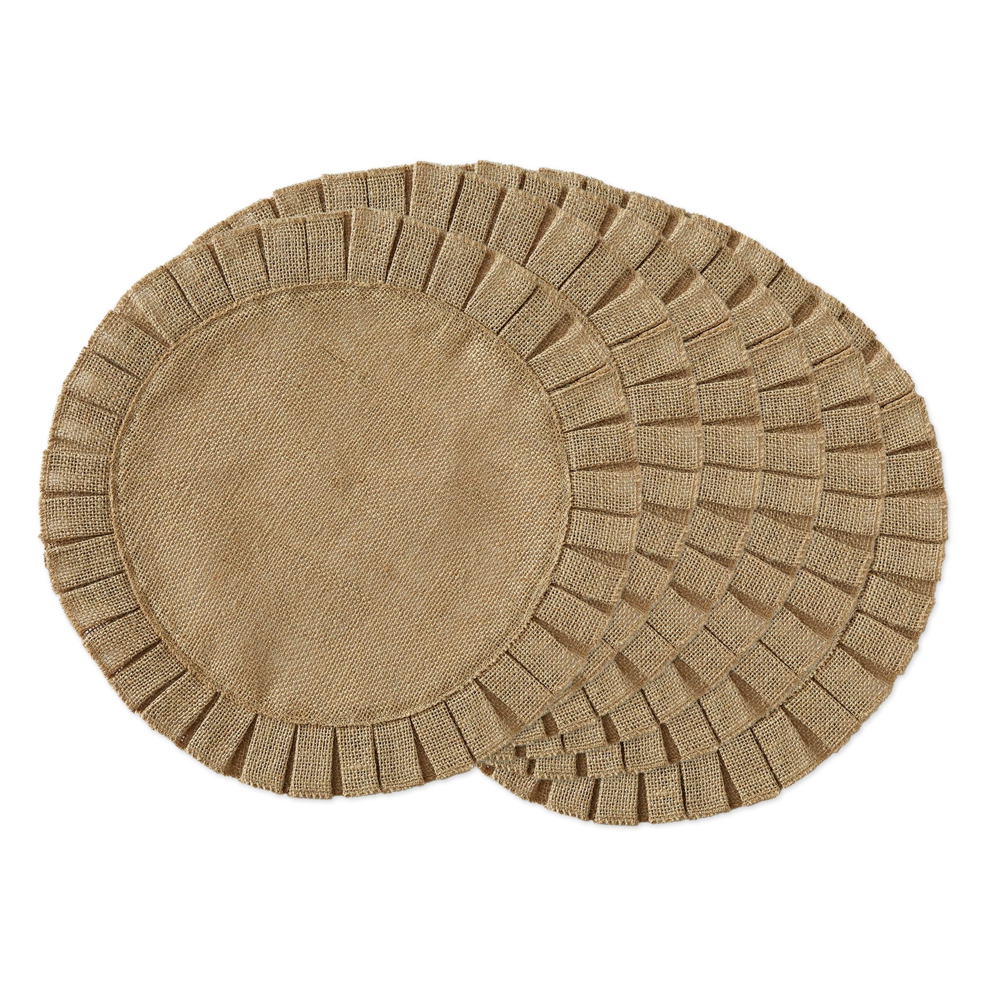 Natural Jute Burlap Round Ruffle Trim Placemat Set of 6