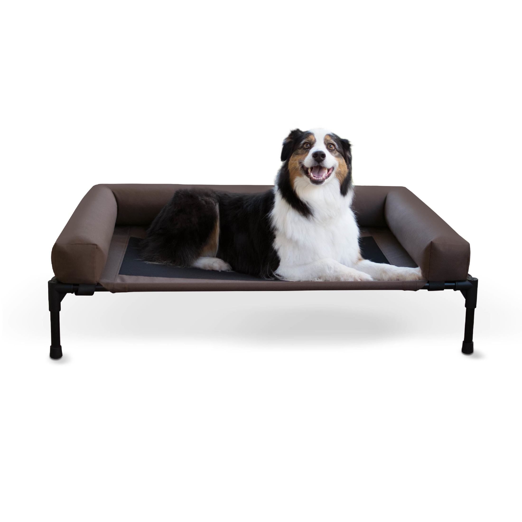 Large Chocolate Waterproof Elevated Pet Cot with Bolster