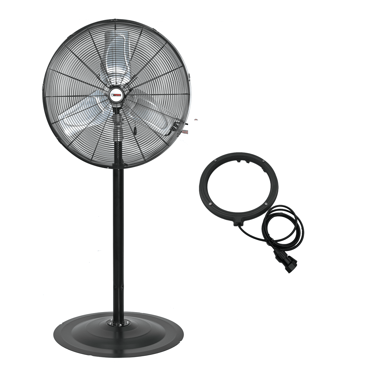 24" Black Waterproof Oscillating Pedestal Fan with Misting Attachment