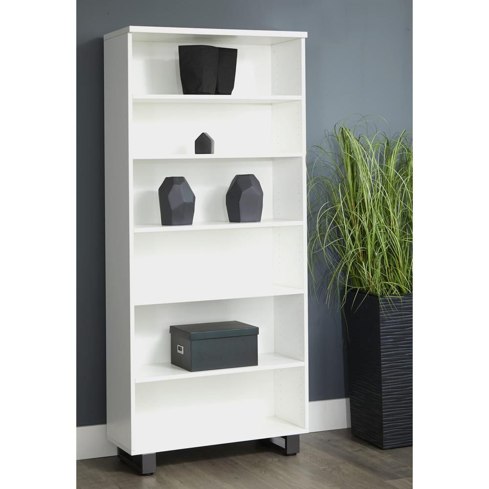 Adjustable White 6-Shelf Contemporary Bookcase