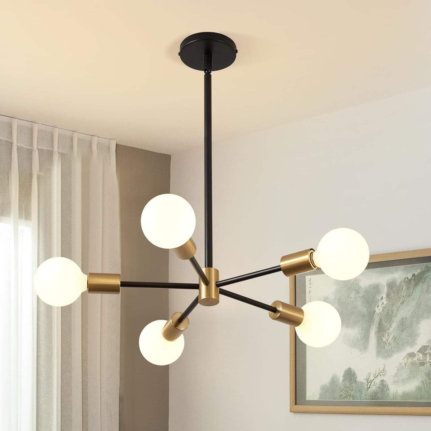 Black and Gold 8-Light Sputnik Chandelier with Adjustable Height