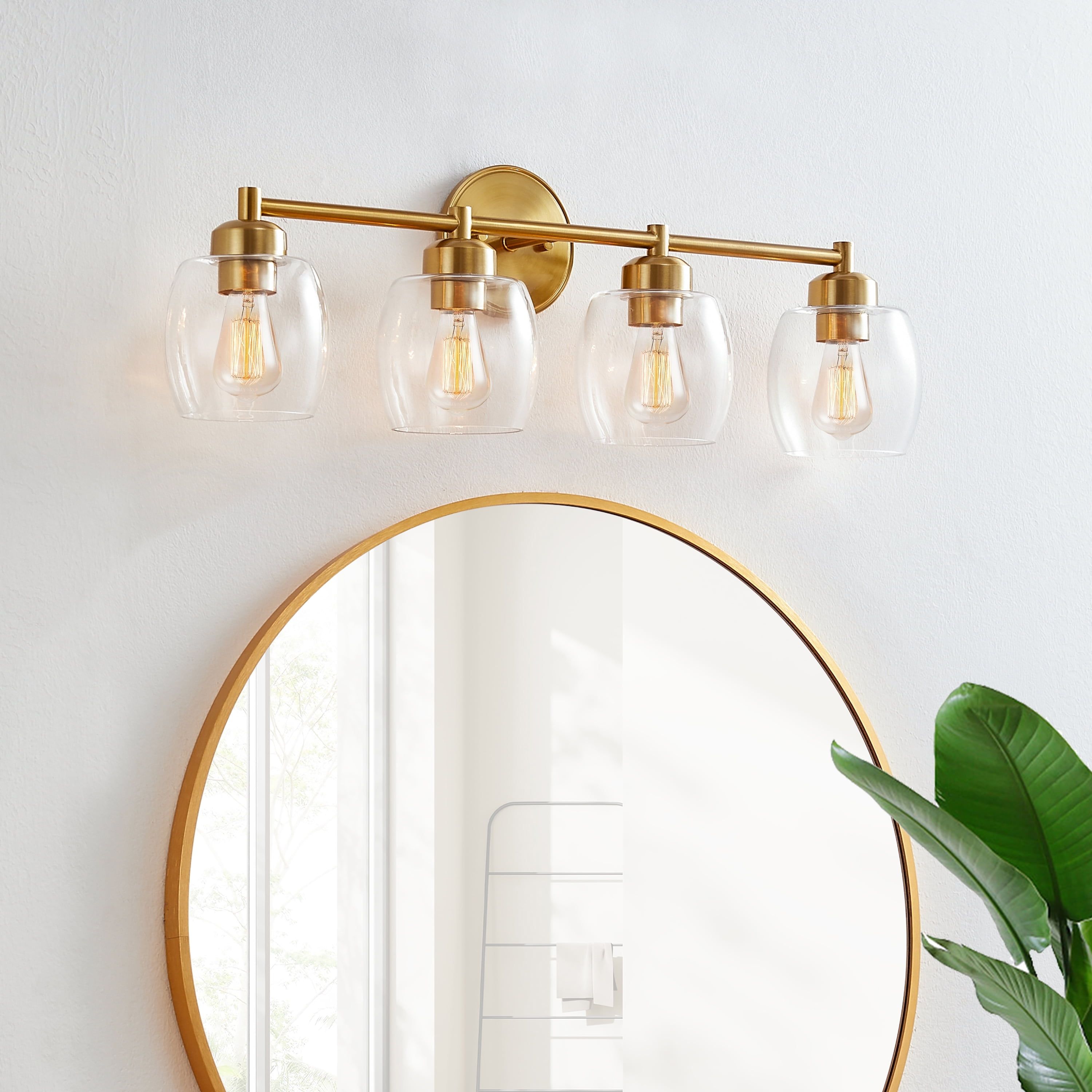 Antique Brass 4-Light Vanity Fixture with Clear Glass Shades