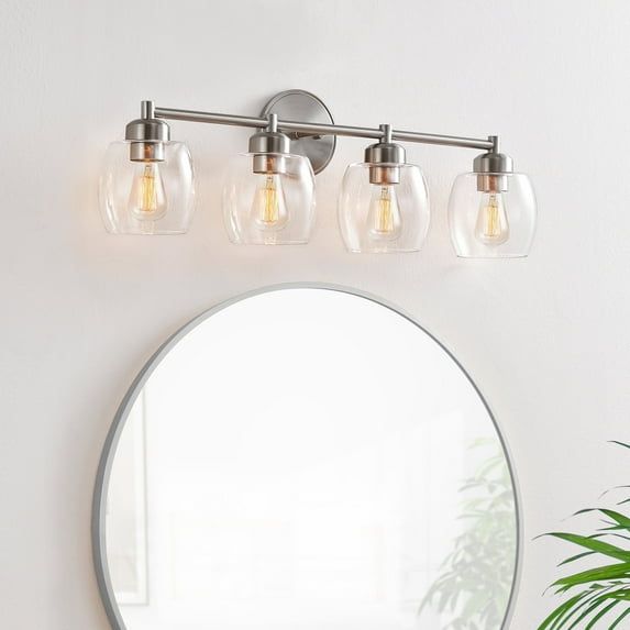 Brushed Nickel 4-Light Dimmable Vanity Fixture with Clear Glass Shades