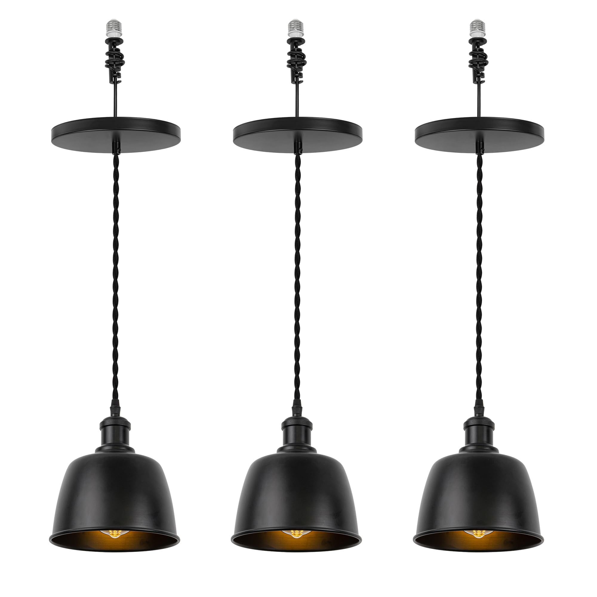 Adjustable Black Metal Pendant Lights for Kitchen Island, Set of 3