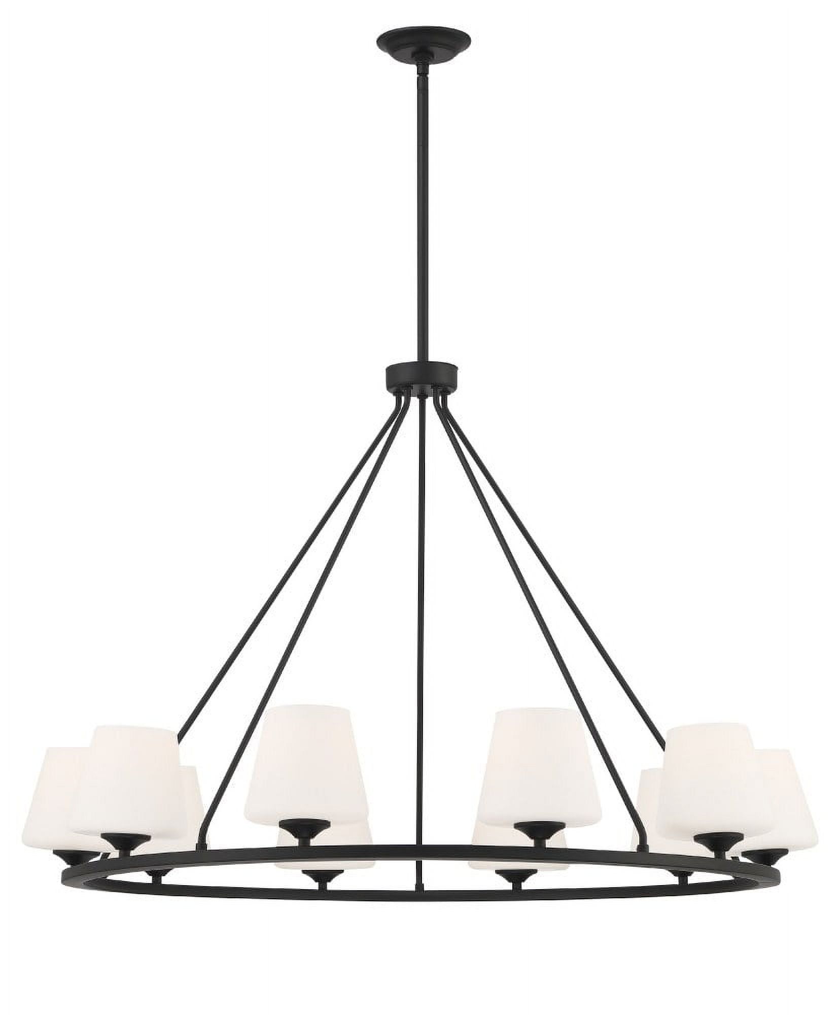 Sleek Minimalist Matte Black 10-Light Chandelier with White Glass Shades