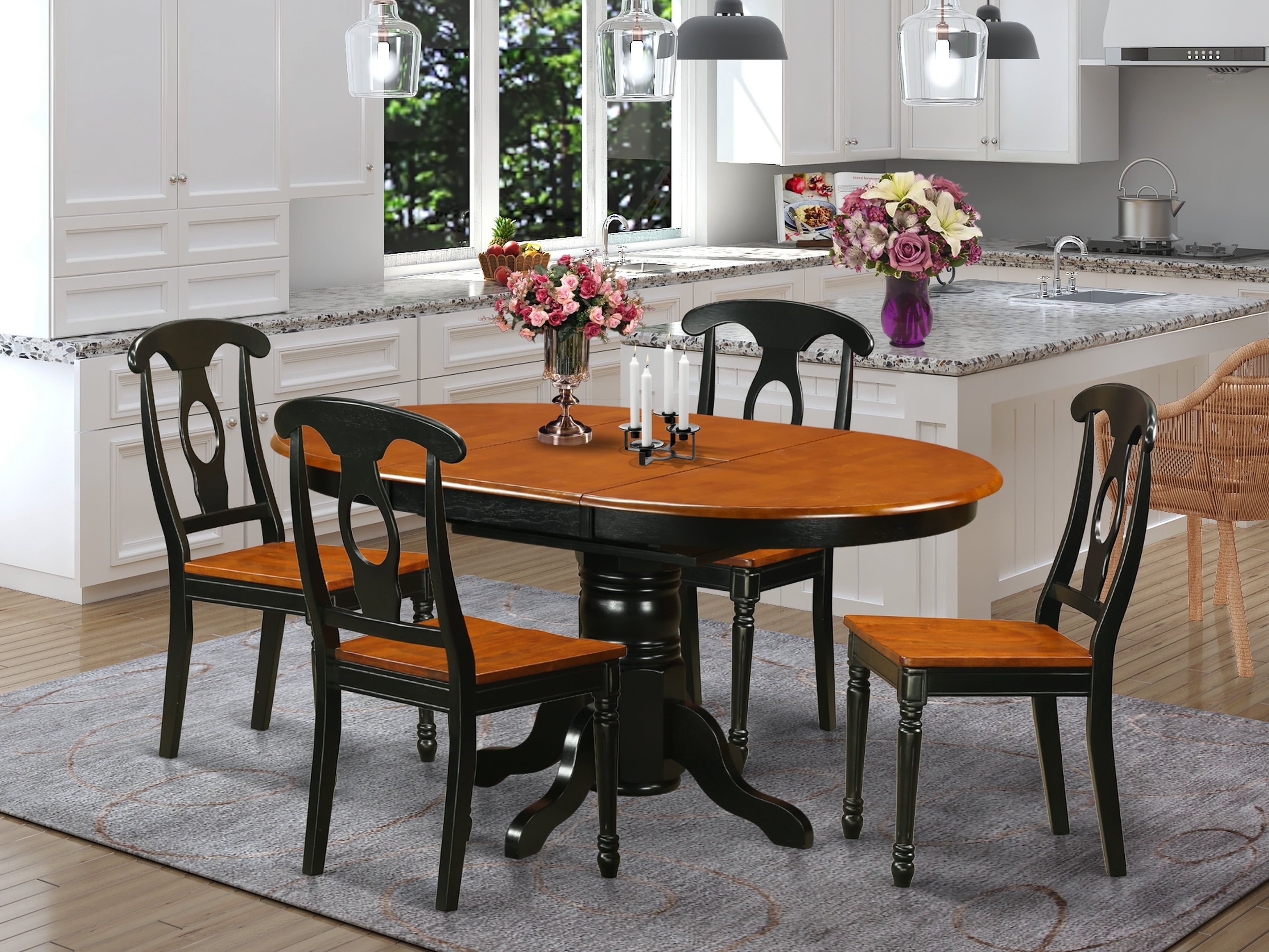 Black and Cherry Oval Dining Table Set with 4 Chairs