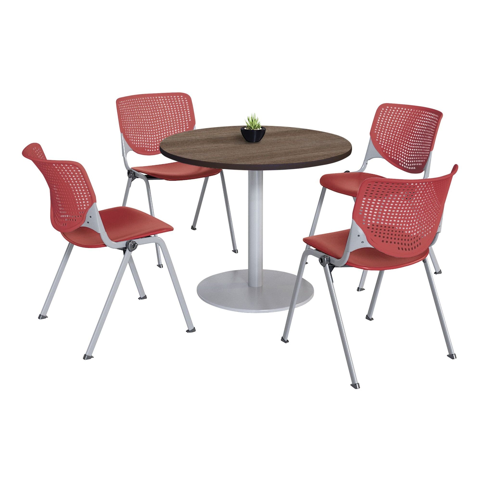 Studio Teak & Coral 36" Round Pedestal Breakroom Table Set