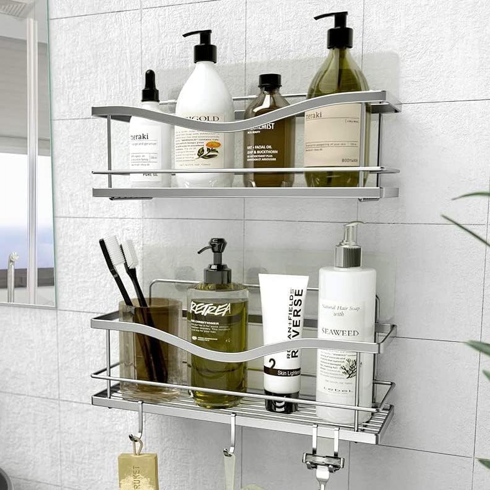 Silver Stainless Steel Wall Mount Shower Caddy Set