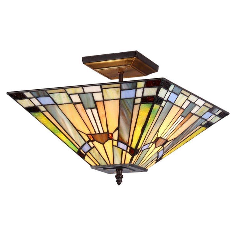 Kinsey 14" Bronze and Glass Mission Semi-Flush Ceiling Light