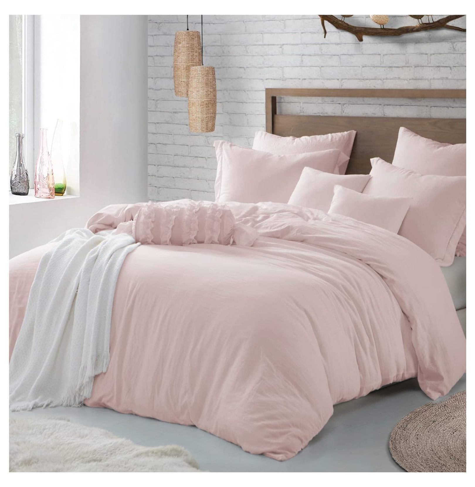 Rose Blush Full/Queen Ultra Soft Crinkled Microfiber Duvet Cover Set