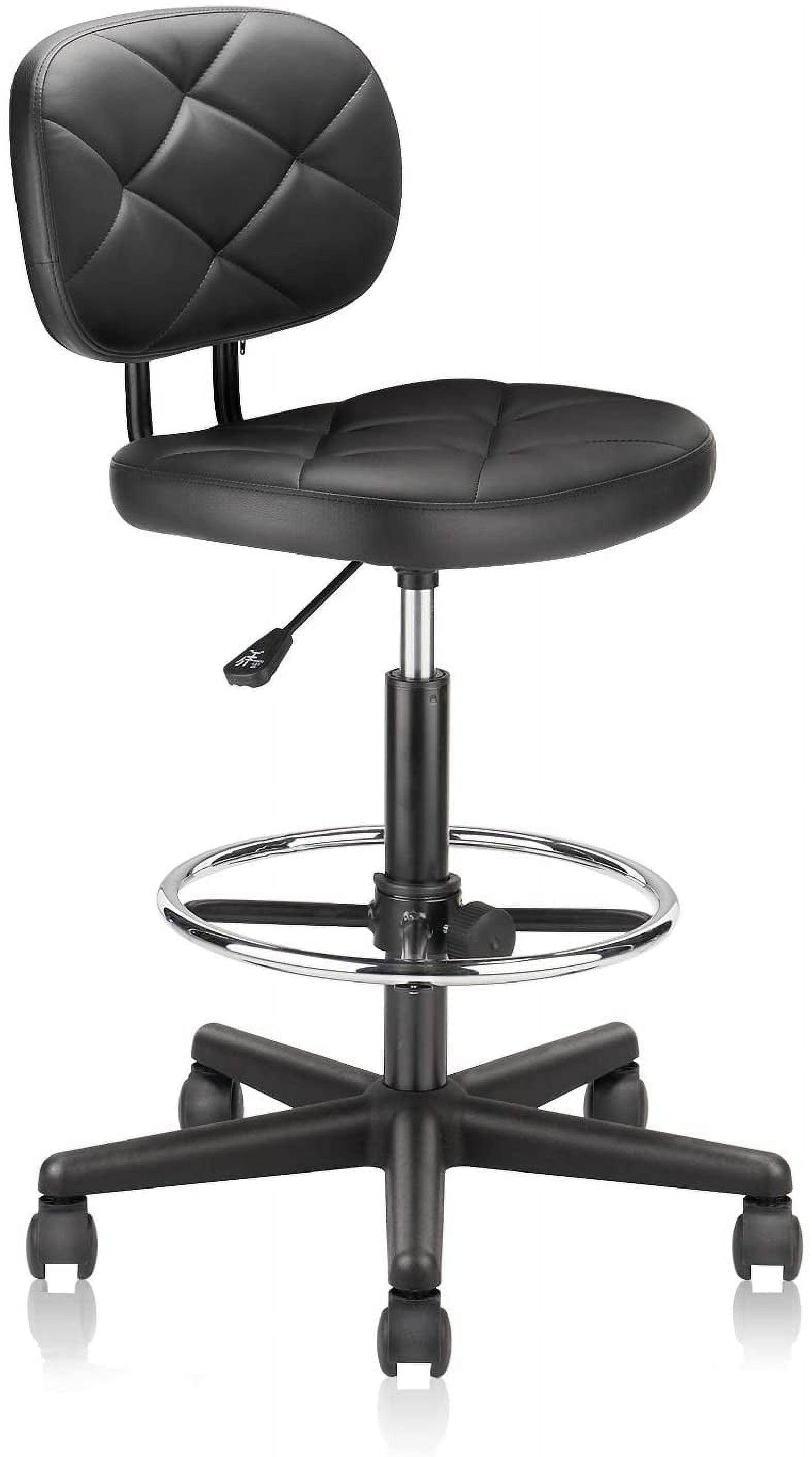 Black Adjustable Leather Swivel Laboratory Stool with Metal Base