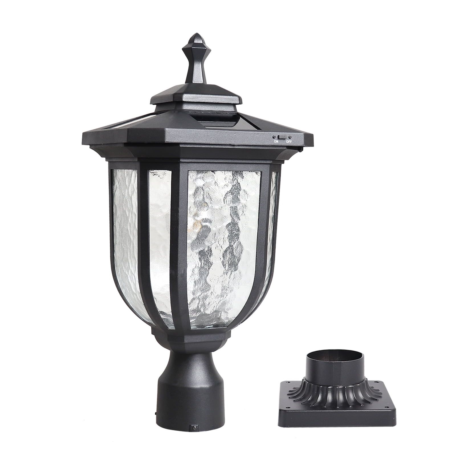 Black Aluminum and Glass LED Solar Lamp Post Light