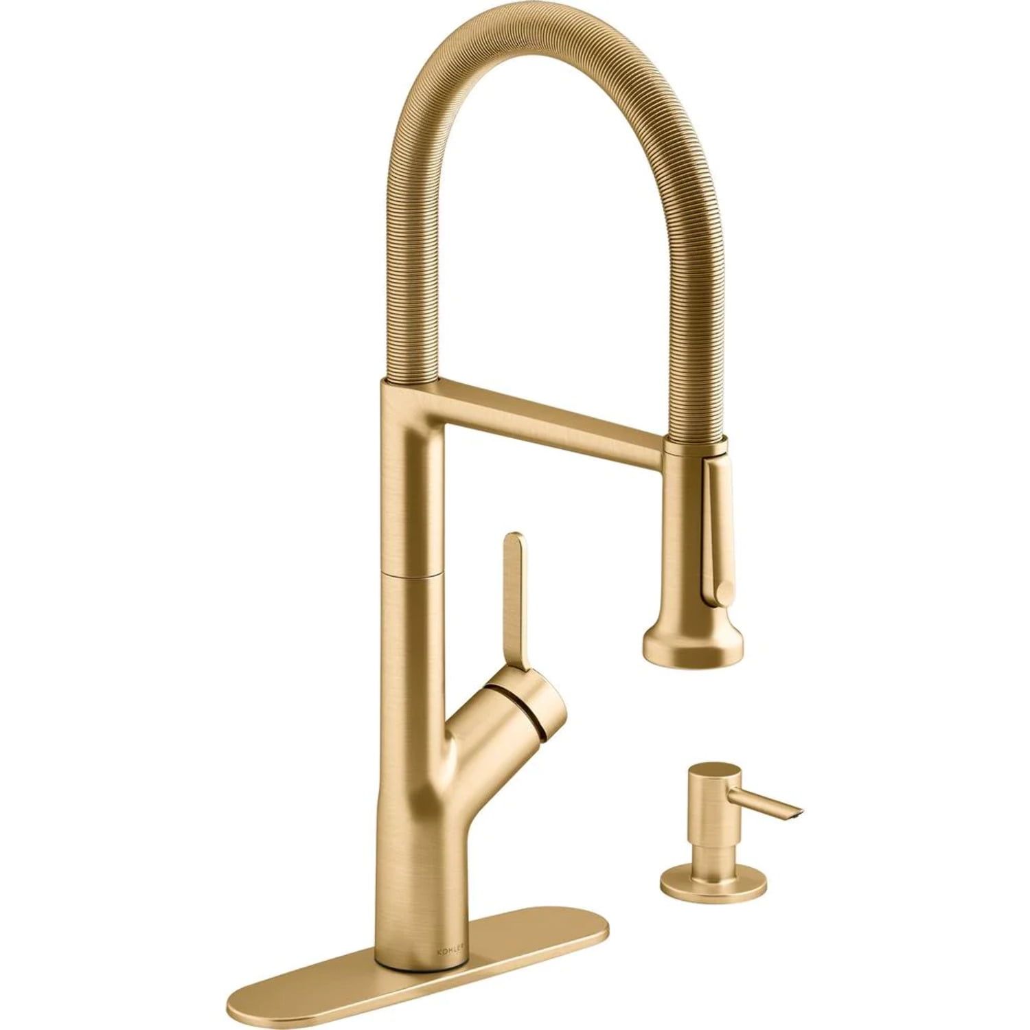 Vibrant Brushed Moderne Brass Single-Handle Kitchen Faucet with Soap Dispenser