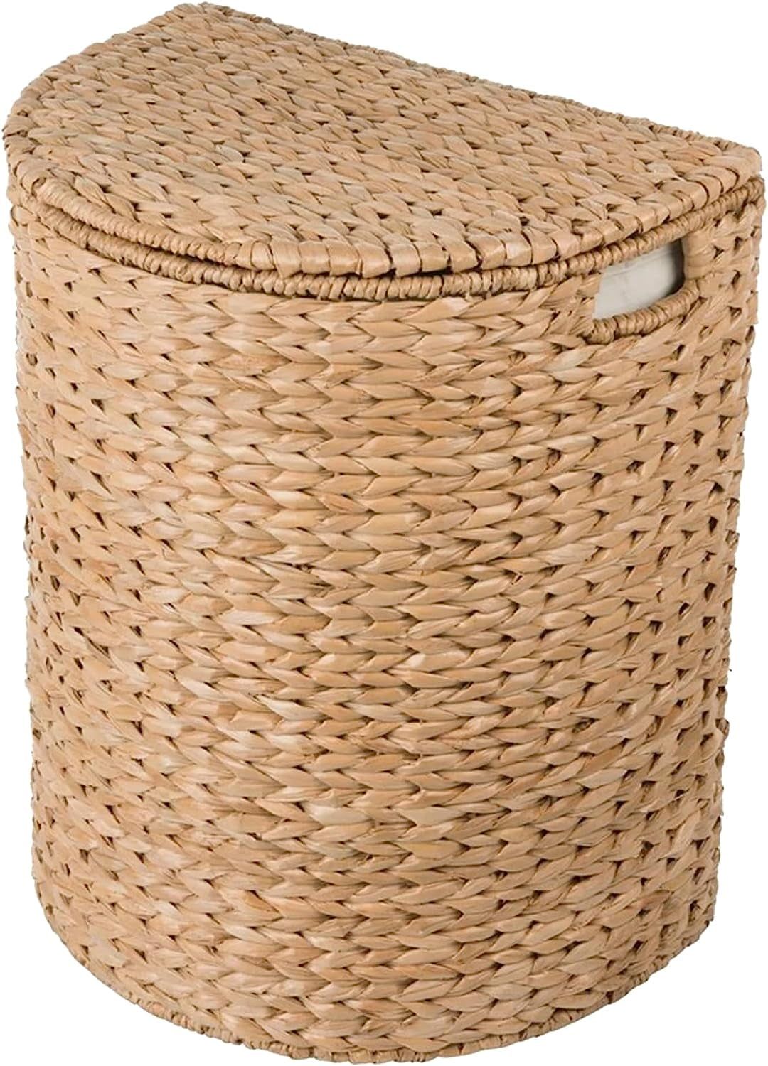 Natural Seagrass Half Moon Kids Laundry Hamper with Lid