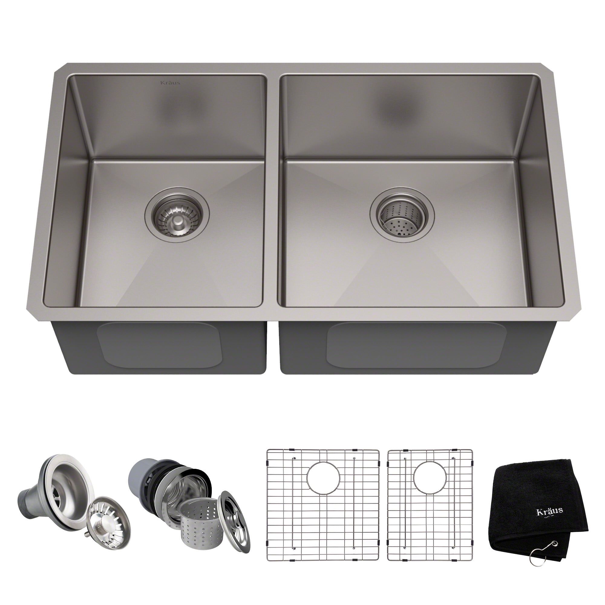 Kraus 33'' Satin Stainless Steel Double Bowl Undermount Kitchen Sink