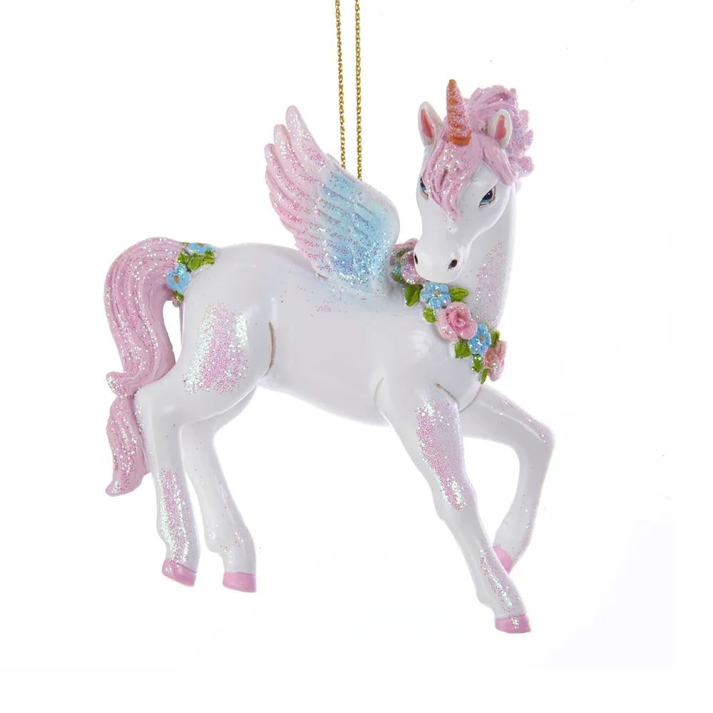 Pink and White Glittered Resin Unicorn Christmas Ornament