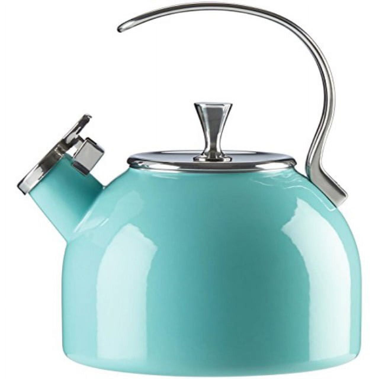 Turquoise Enamel 2.5 Quart Whistling Tea Kettle with Stainless Steel Handle