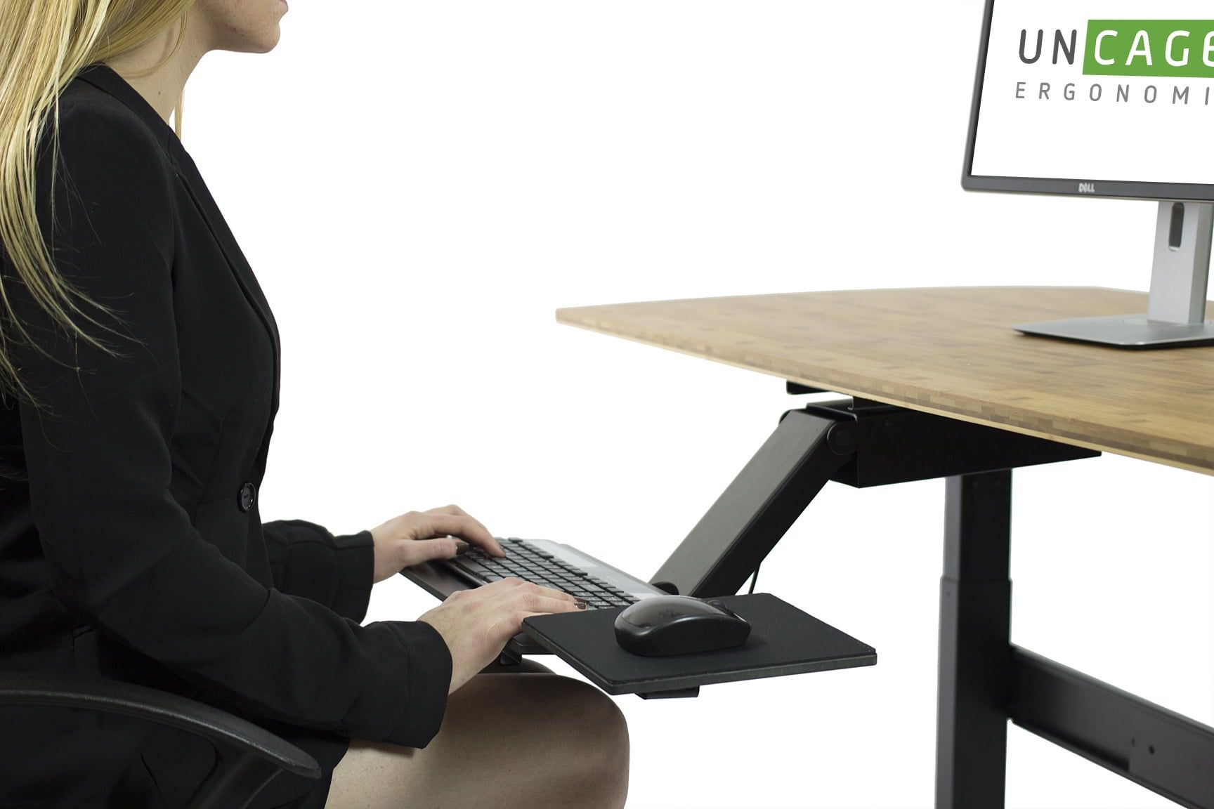 Black Adjustable Under-Desk Keyboard Tray with Mouse Pad