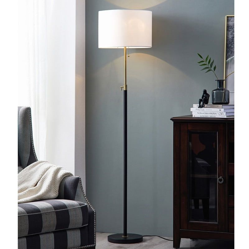 64.5" Adjustable Black Metal Floor Lamp with White Drum Shade