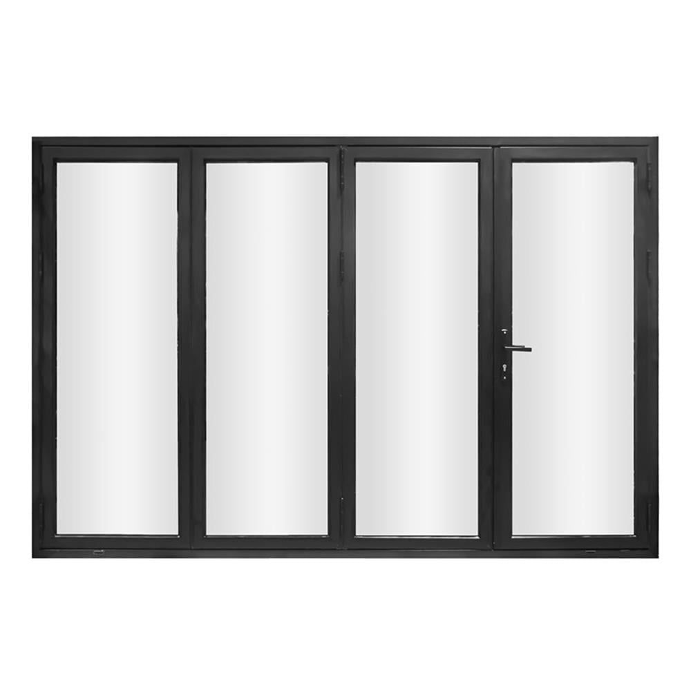 Black Aluminum 4-Panel Folding Patio Door, 120" x 80"