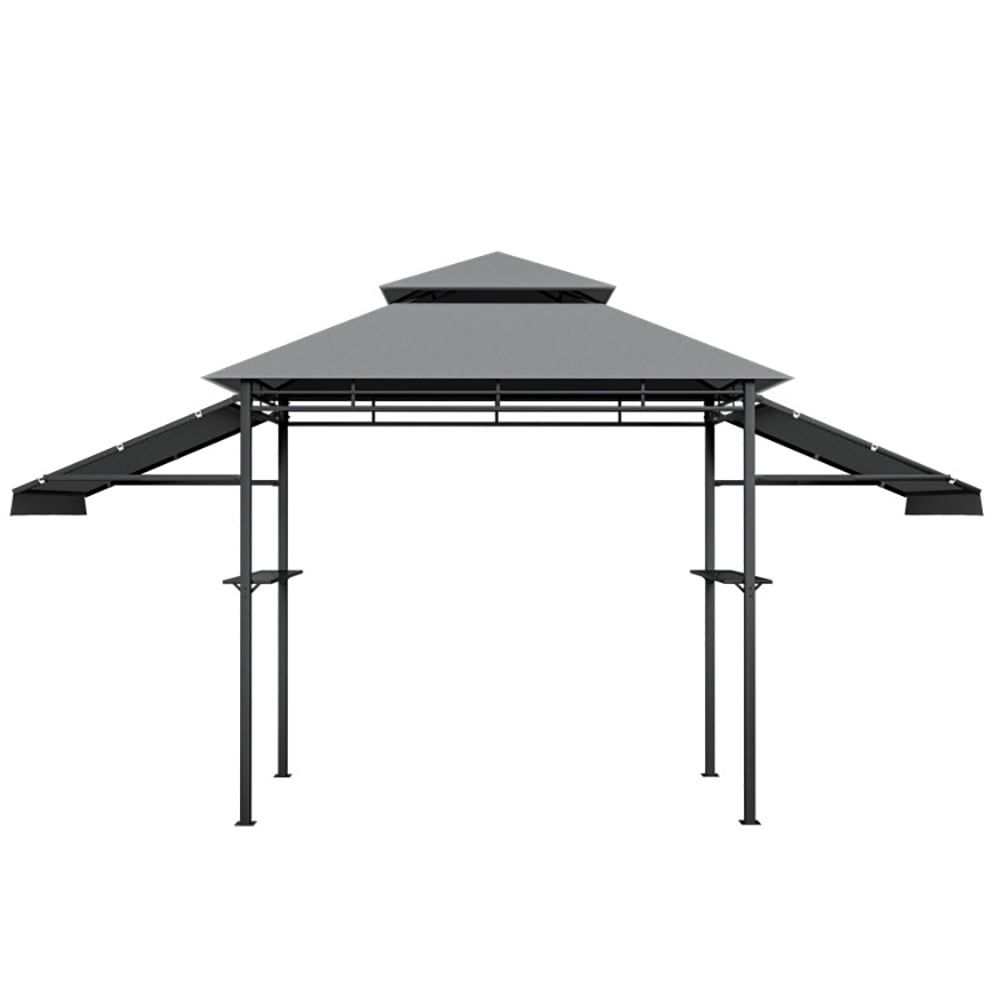 Gray Steel Outdoor BBQ Grill Gazebo with Dual Side Awnings