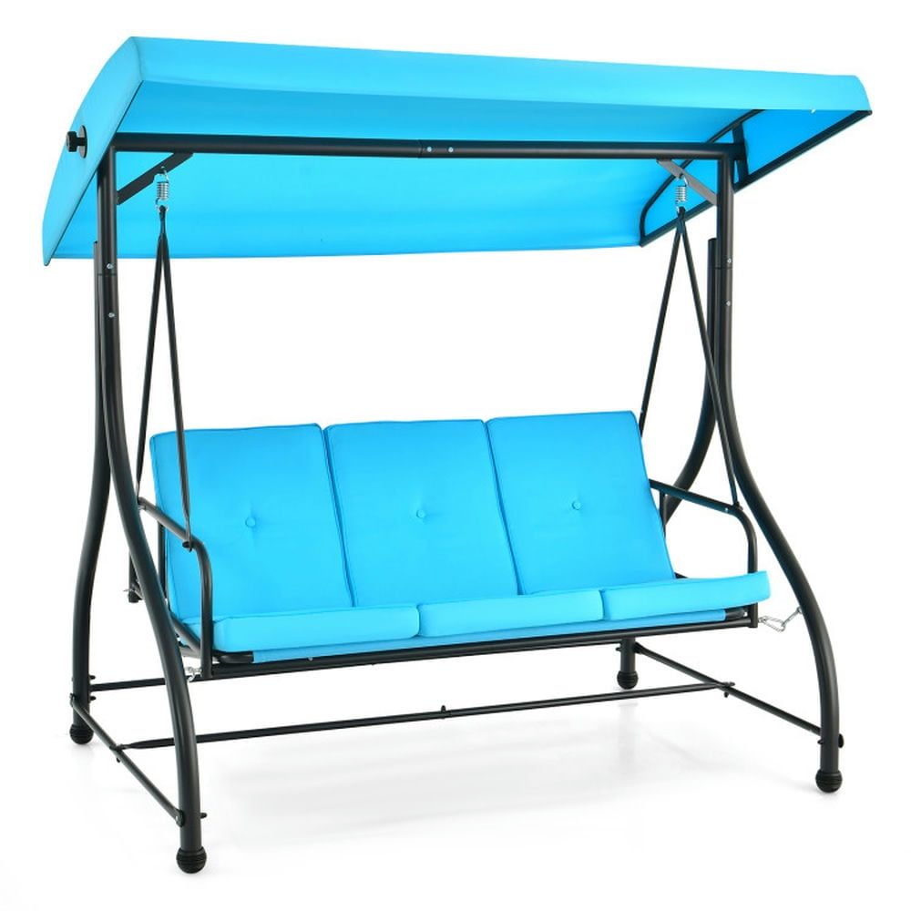 Sky Blue 3-Seat Outdoor Swing with Adjustable Canopy