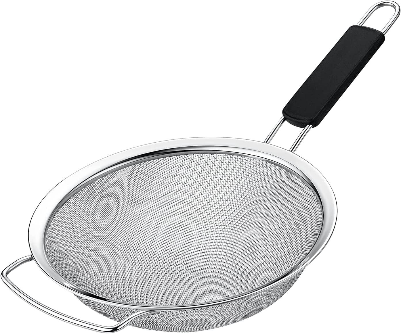 7" Stainless Steel Fine Mesh Strainer with Black Rubber Handle