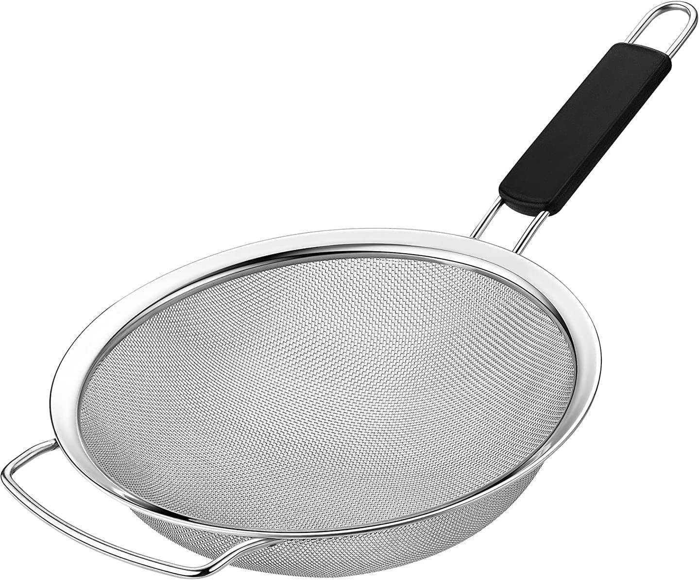 8 Inch Stainless Steel Fine Mesh Strainer with Black Handle