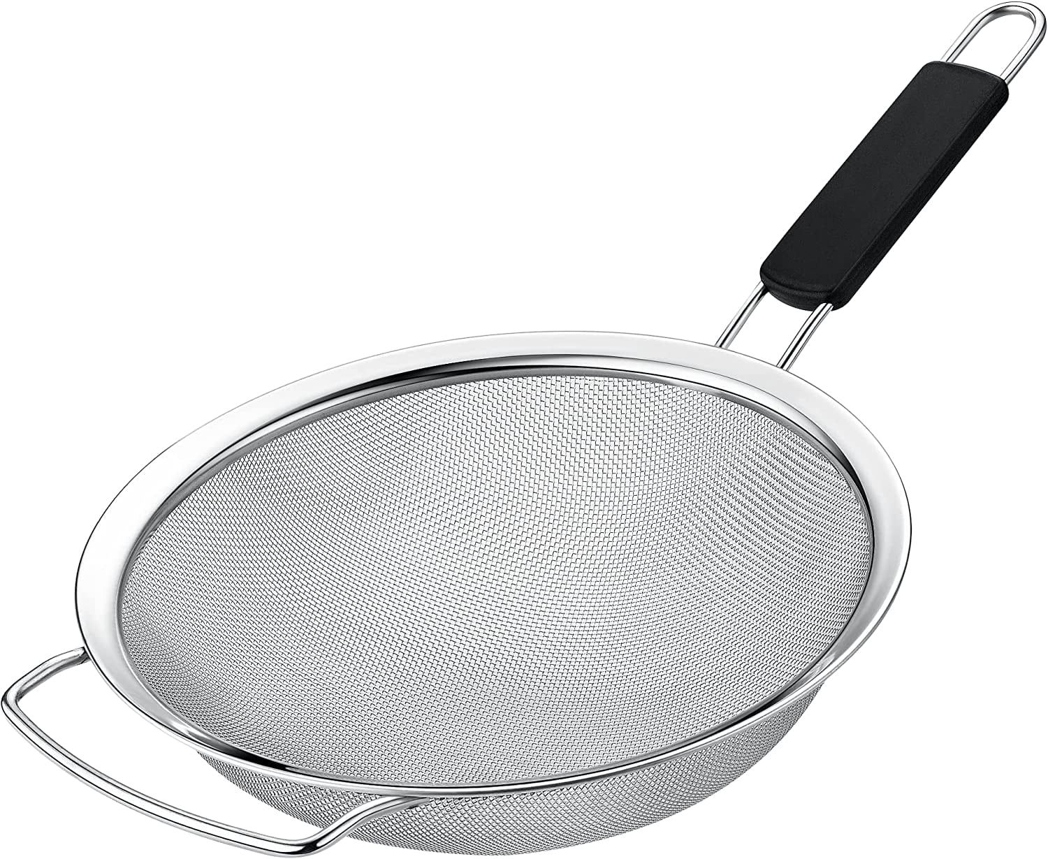 9" Stainless Steel Fine Mesh Strainer with Black Rubber Handle