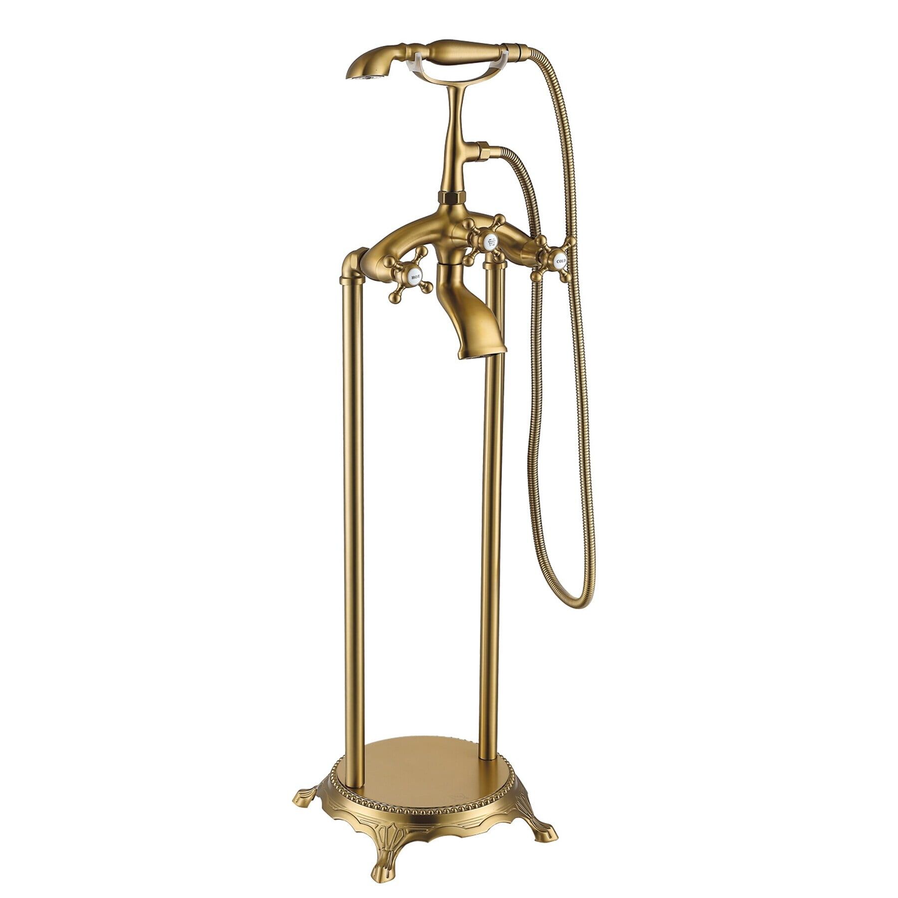 Gold Brass 3-Handle Claw Foot Tub Faucet with Hand Shower