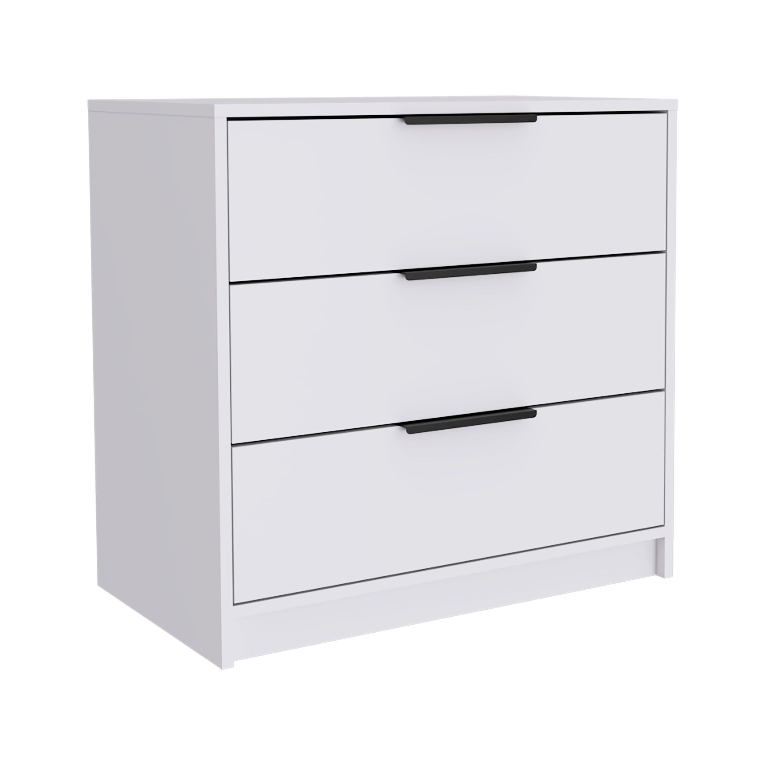 White Industrial 3-Drawer Solid Wood Nightstand