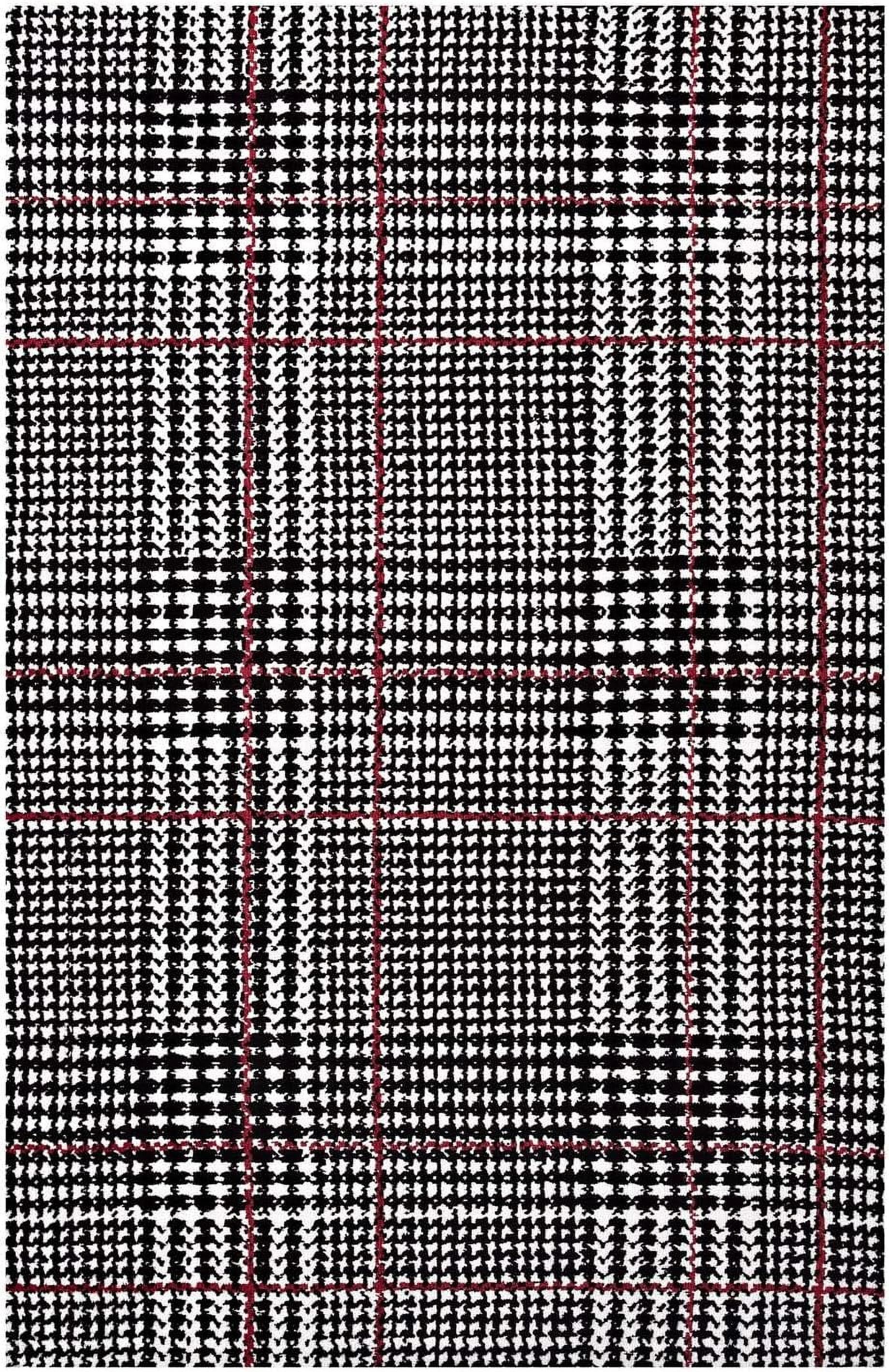 Kaja Abstract Plaid Ivory, Black, and Red Synthetic 5x8 Rug