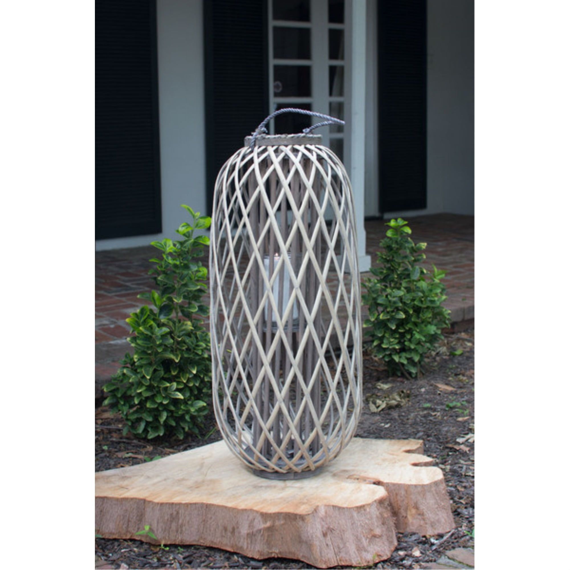 X-Large Grey Willow Ceramic Hanging Hurricane Lantern