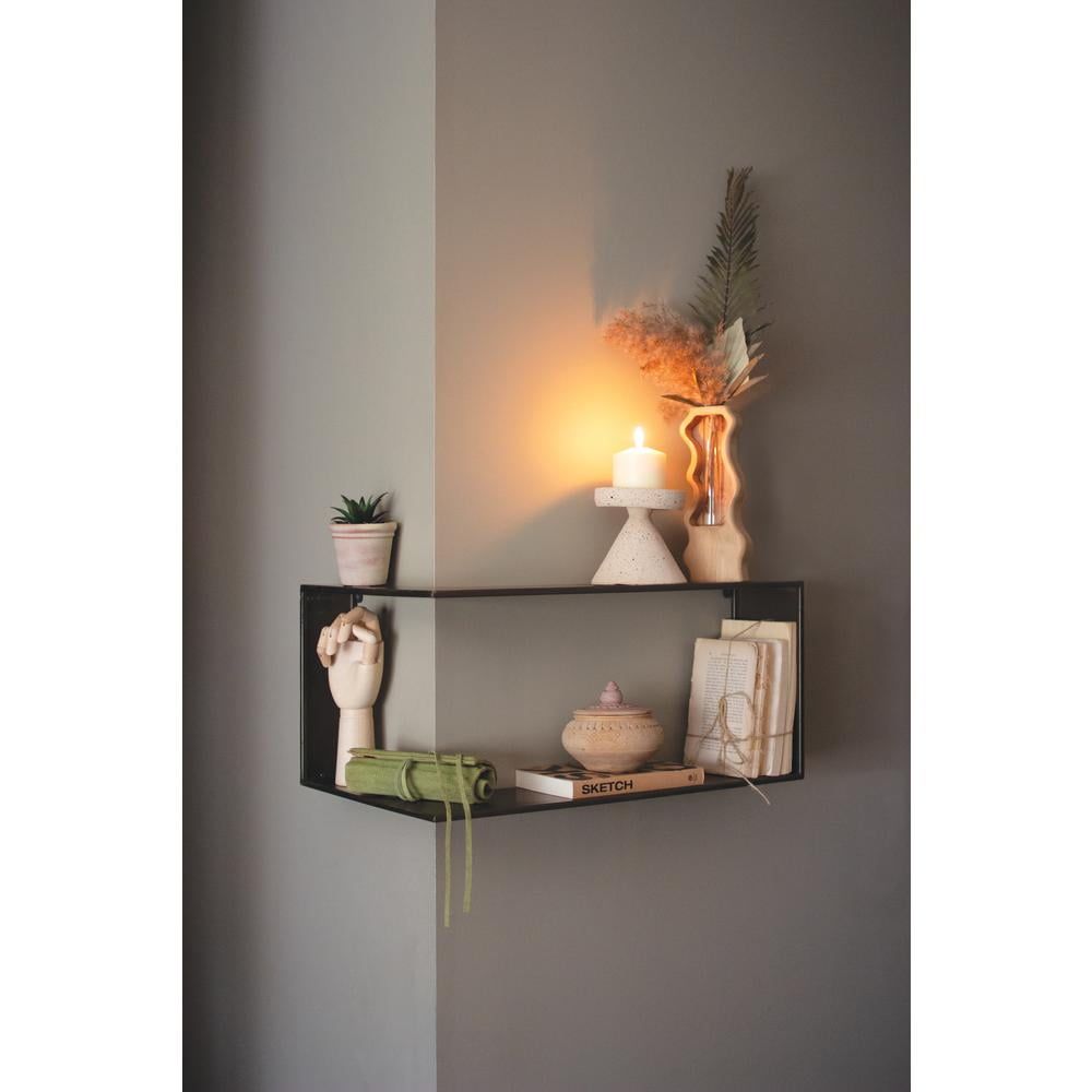 Brown Floating Cube Wall Shelf with Metal Accents