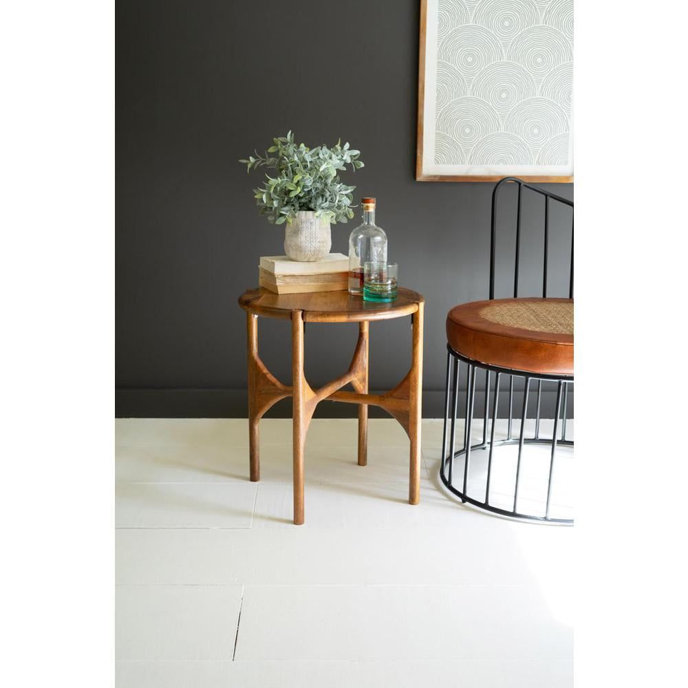 Round Brown Mango Wood Accent Table