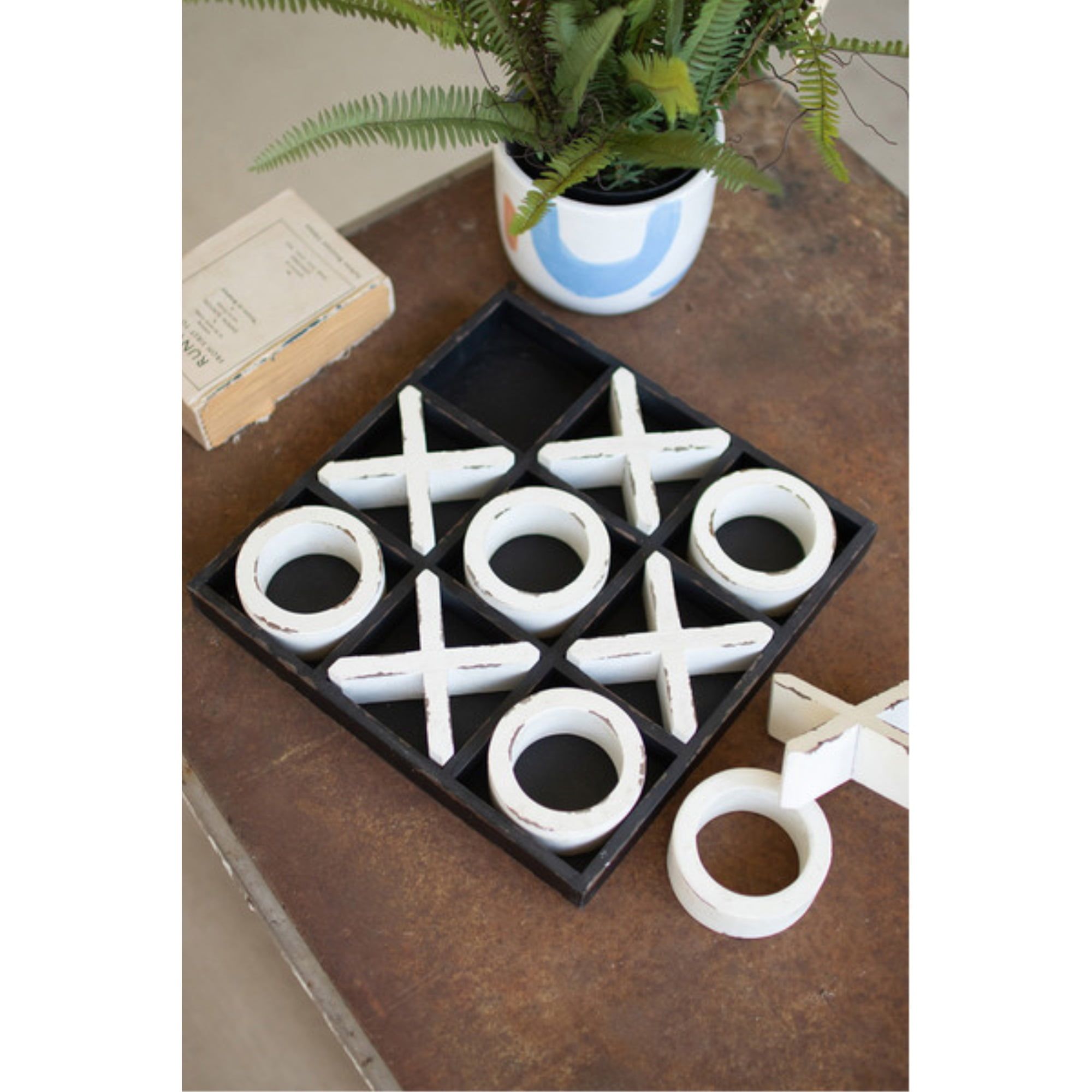 White and Black Wooden Tic-Tac-Toe Game Set