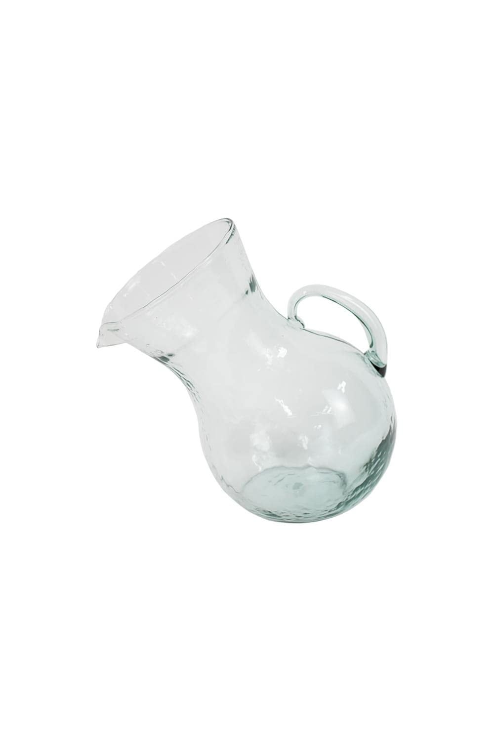 Large Clear Hand-Blown Glass Tilted Pitcher