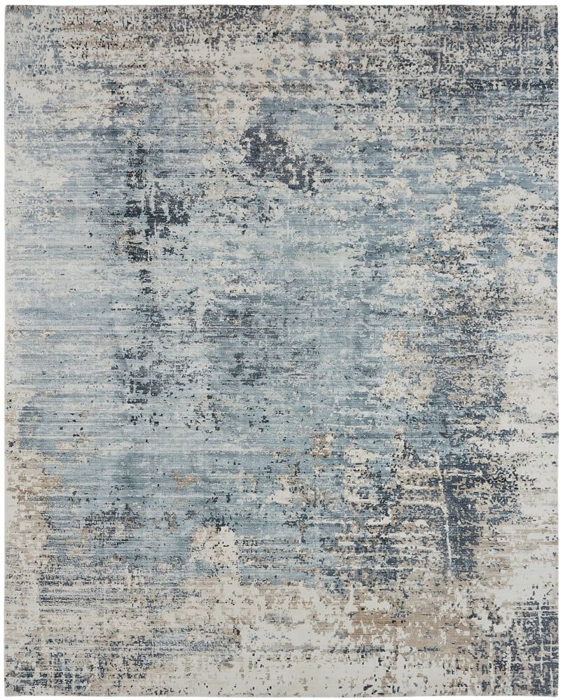 Handmade Blue and Beige Abstract Silk Area Rug, 2' x 3'