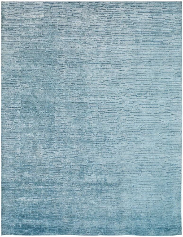 Aegean Blue Geometric Wool and Viscose Area Rug