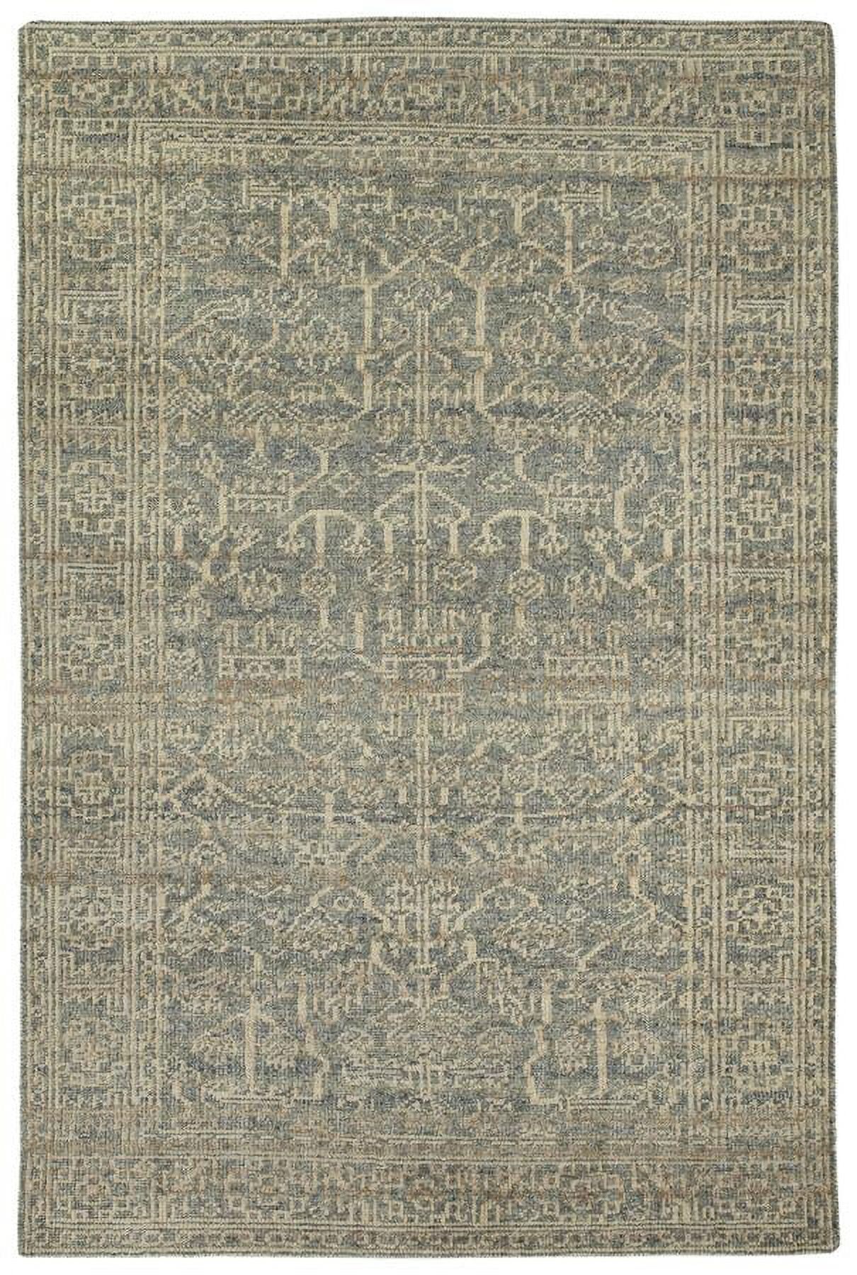 Ivory and Light Brown Hand-Knotted Wool Rectangular Rug