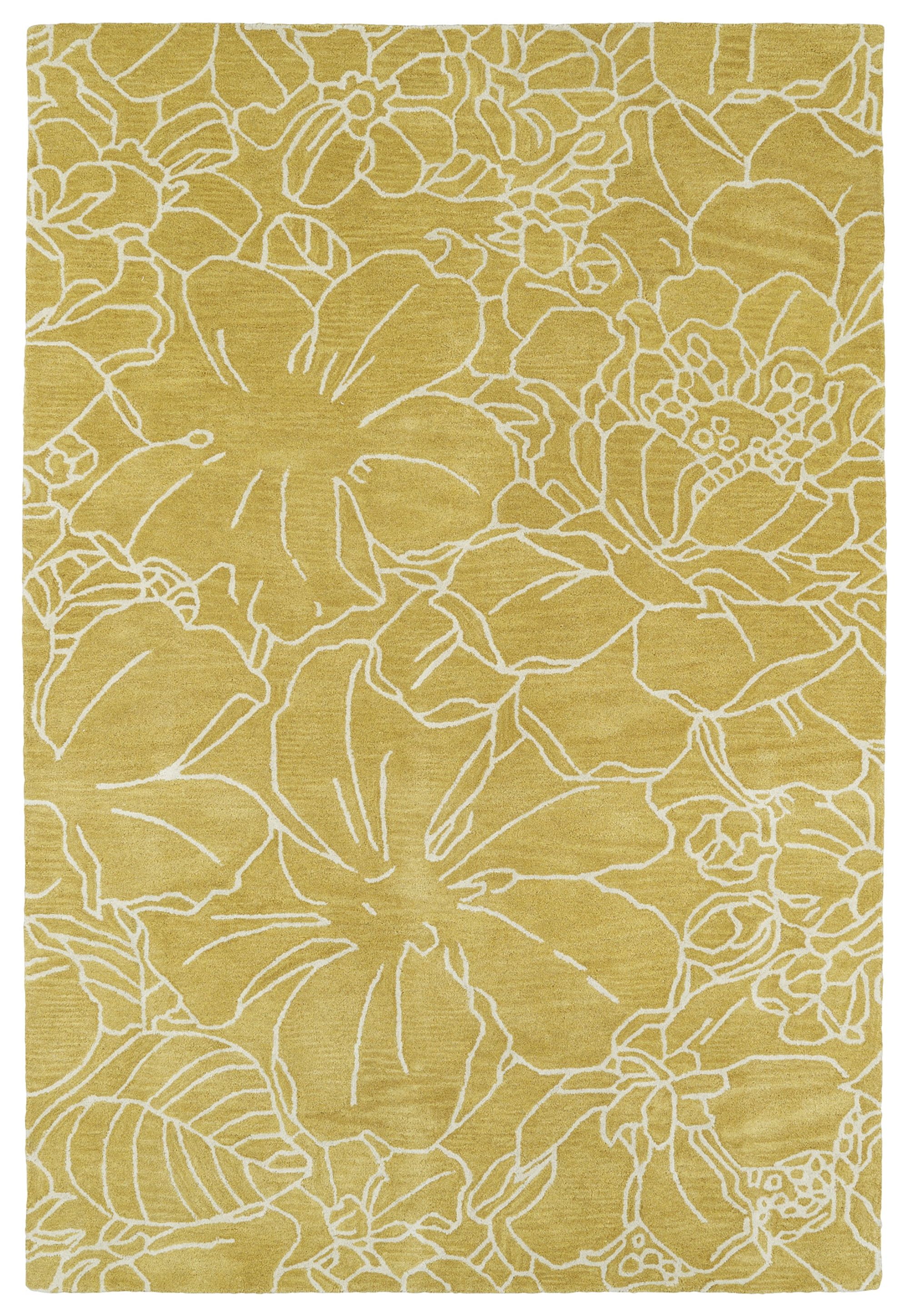 Ivory and Mustard Floral Hand-Tufted Wool 8' x 10' Rug