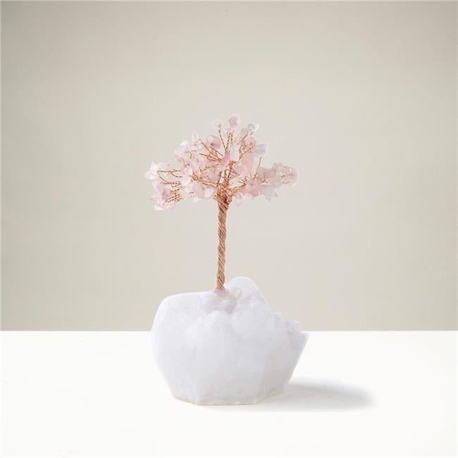 Rose Quartz Gemstone Bonsai Tree with Quartz Base