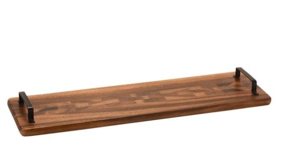 Long Acacia Wood Tray with Black Metal Handles