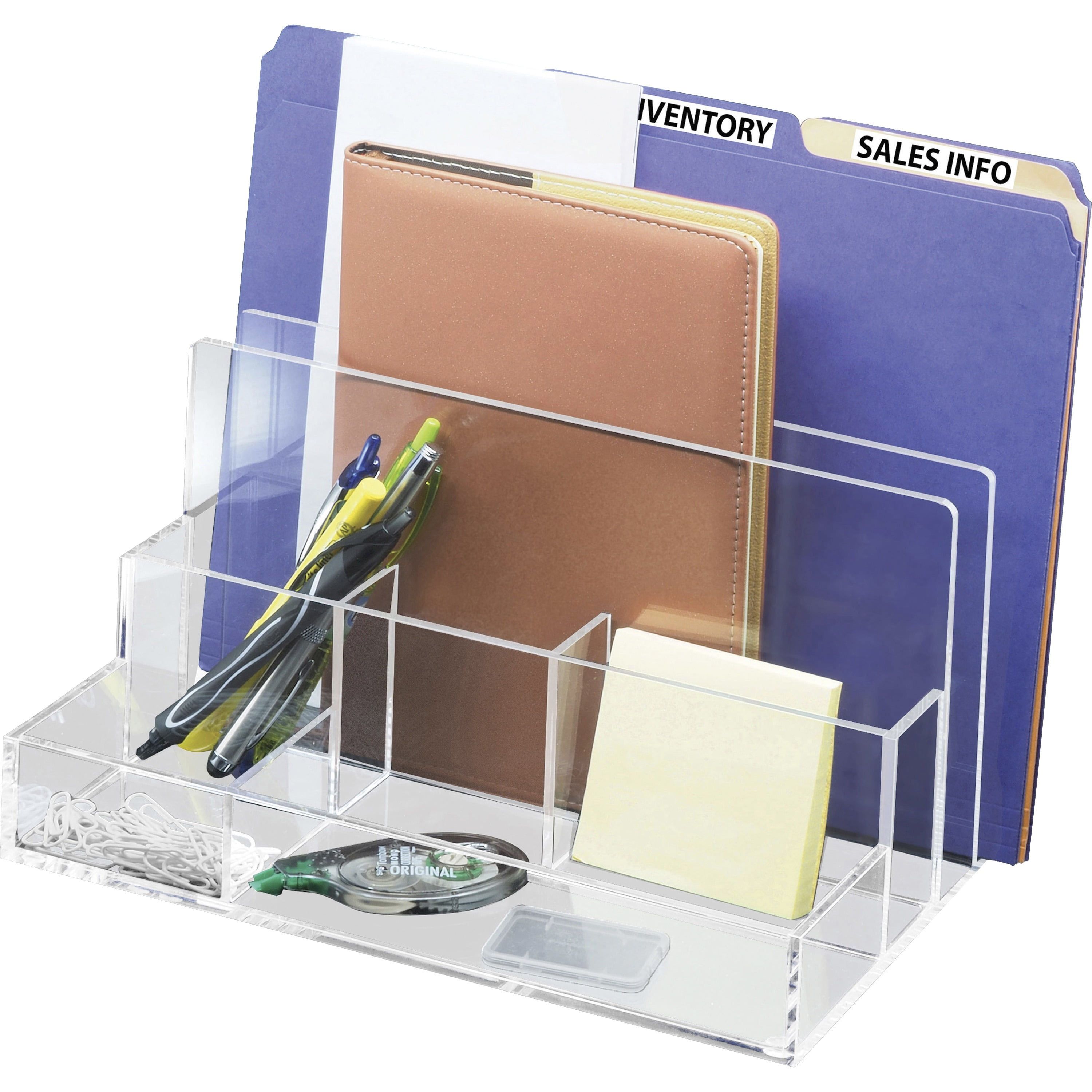 Clear Acrylic Multi-Compartment Desk Organizer with File Sorter