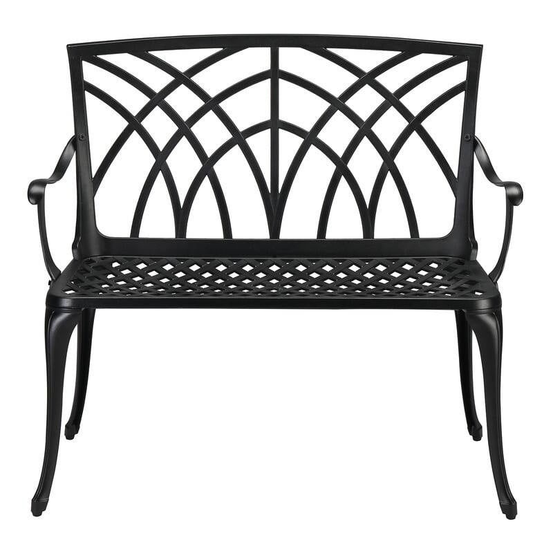 Outdoor Black Powder-Coat Aluminum Garden Bench with Curved Armrests