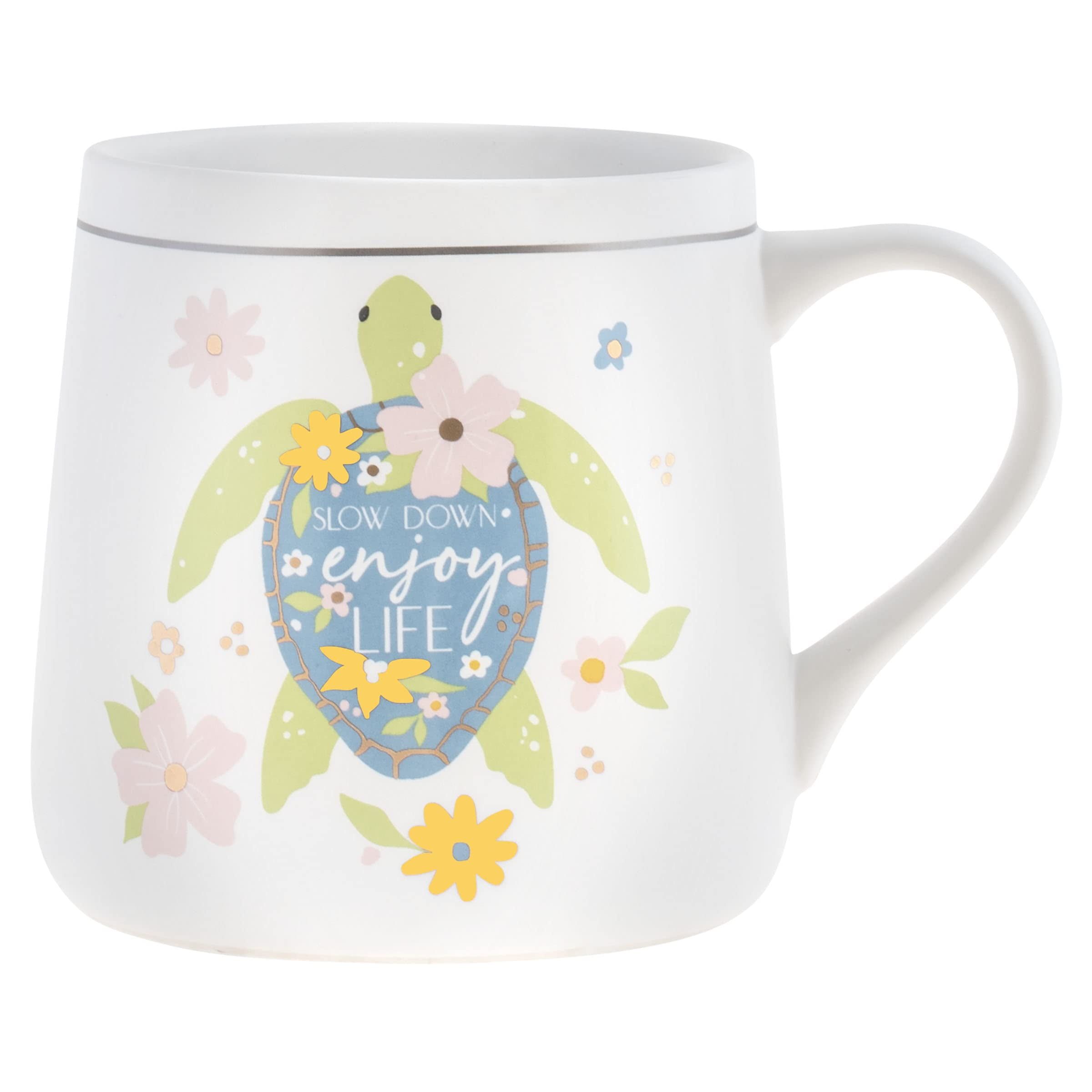 Floral Turtle Ceramic Mug with Inspirational Quote